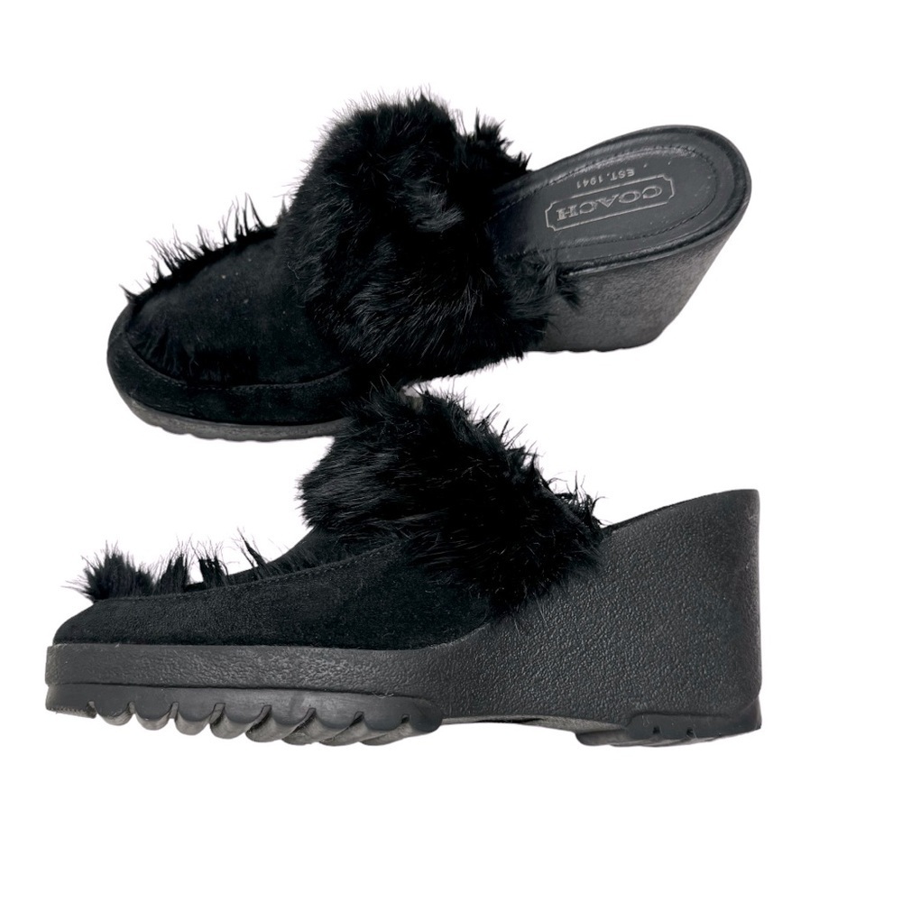 Coach Kaela Suede Rabbit Fur Wedge Mules Sz 8.5